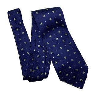 Nordstrom Necktie Silk Navy Blue Yellow Tie Geometric Diamonds Squares USA Corp